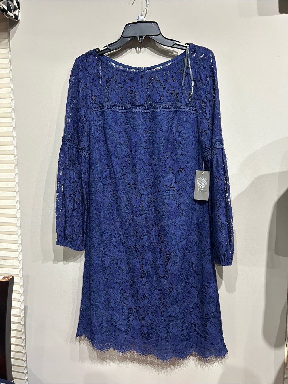 Vince Camuto Royal Blue Lace Long-Sleeve Shift Dress